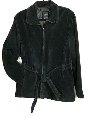 Colebrook Black Suede Zip-Front Belted Jacket
